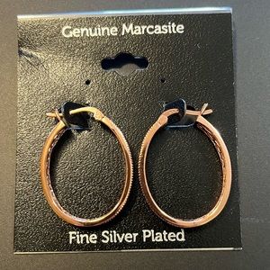 Hoop Earrings - Silver Plated - Rhinestone Side Detail - New With Tags